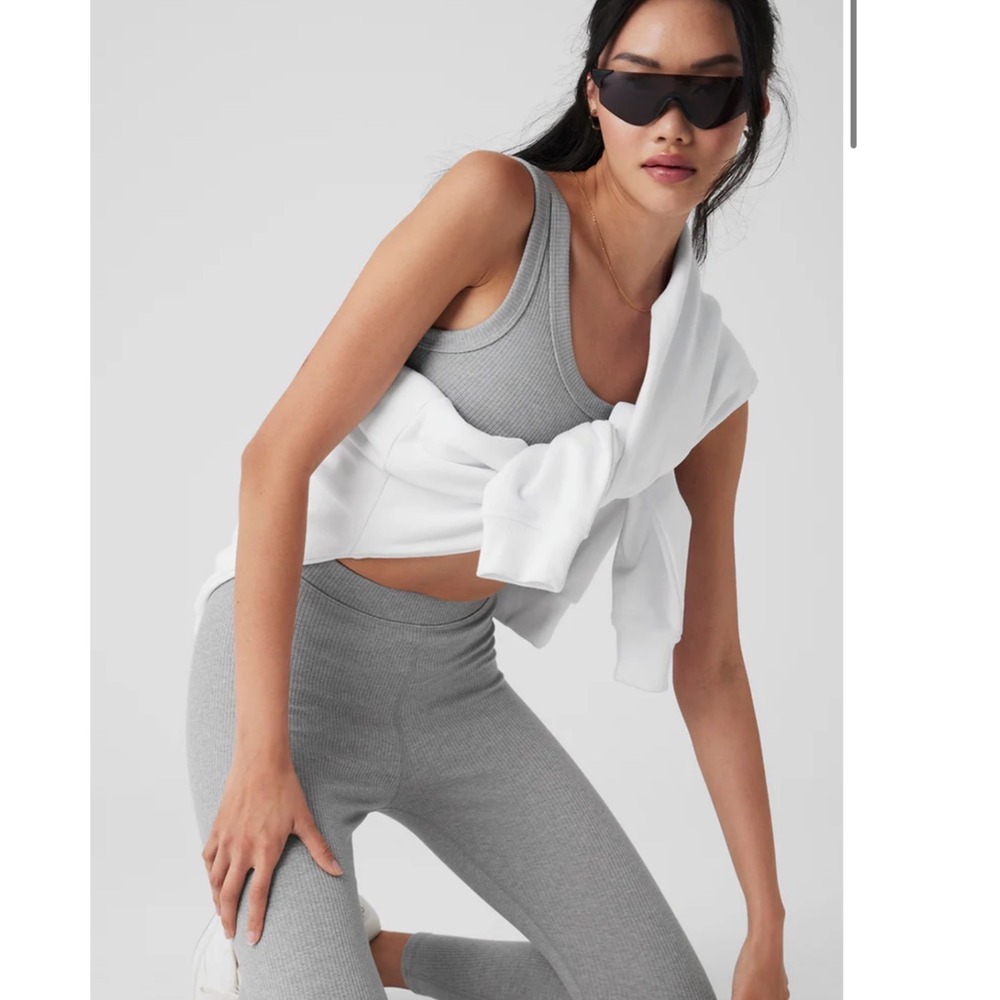 Alo Ribbed High-Waist 7/8‎ Blissful Legging Athletic Gray Size Small